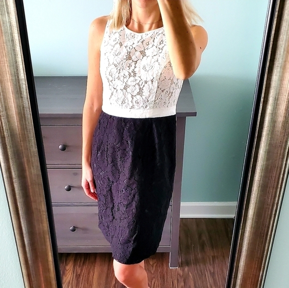 NWOT SLNY Black and White Lace Sleeveless Dress
